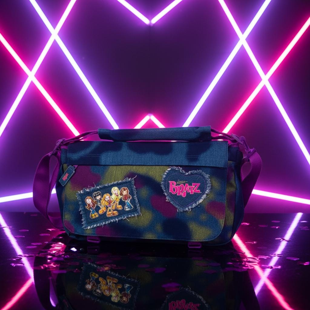 Bratz Camo Messenger -olkalaukku rispaantuneilla paikoilla – uusi ja laput kiinni