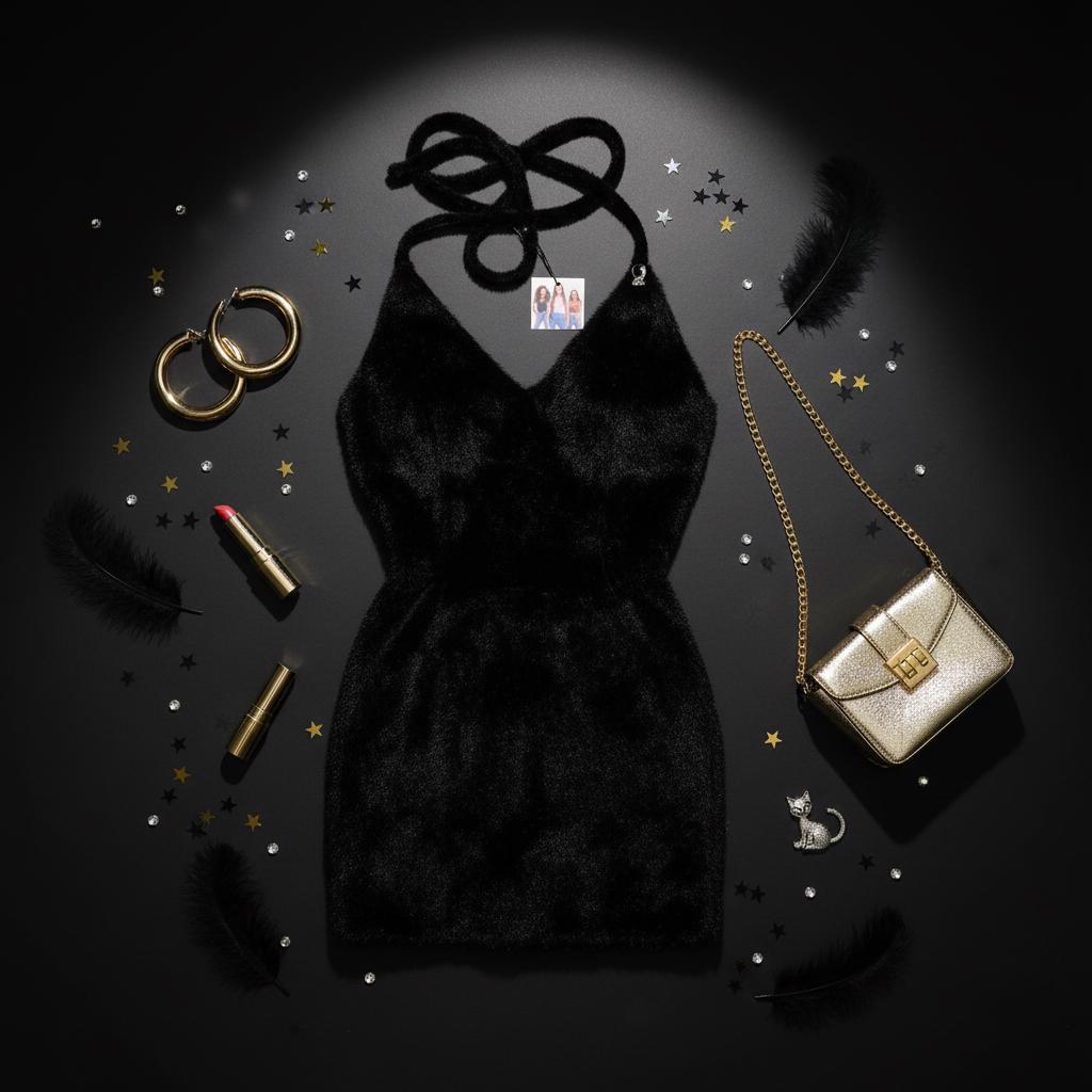 Baby Phat Black Fuzzy Halterneck Dress – New With Tags