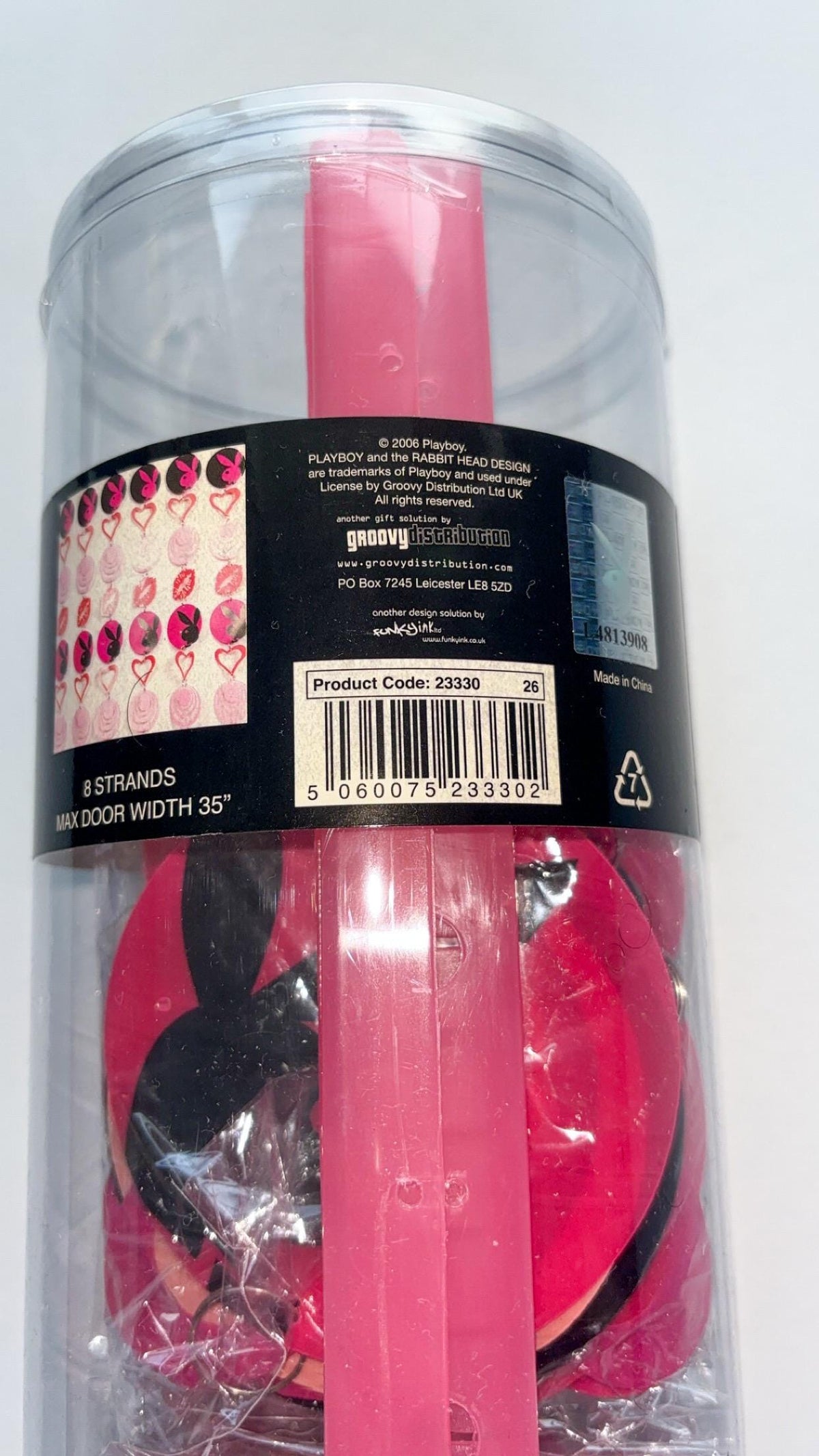 Playboy Pink Bunny, Heart & Kiss Door Curtain – 8 Strands, New