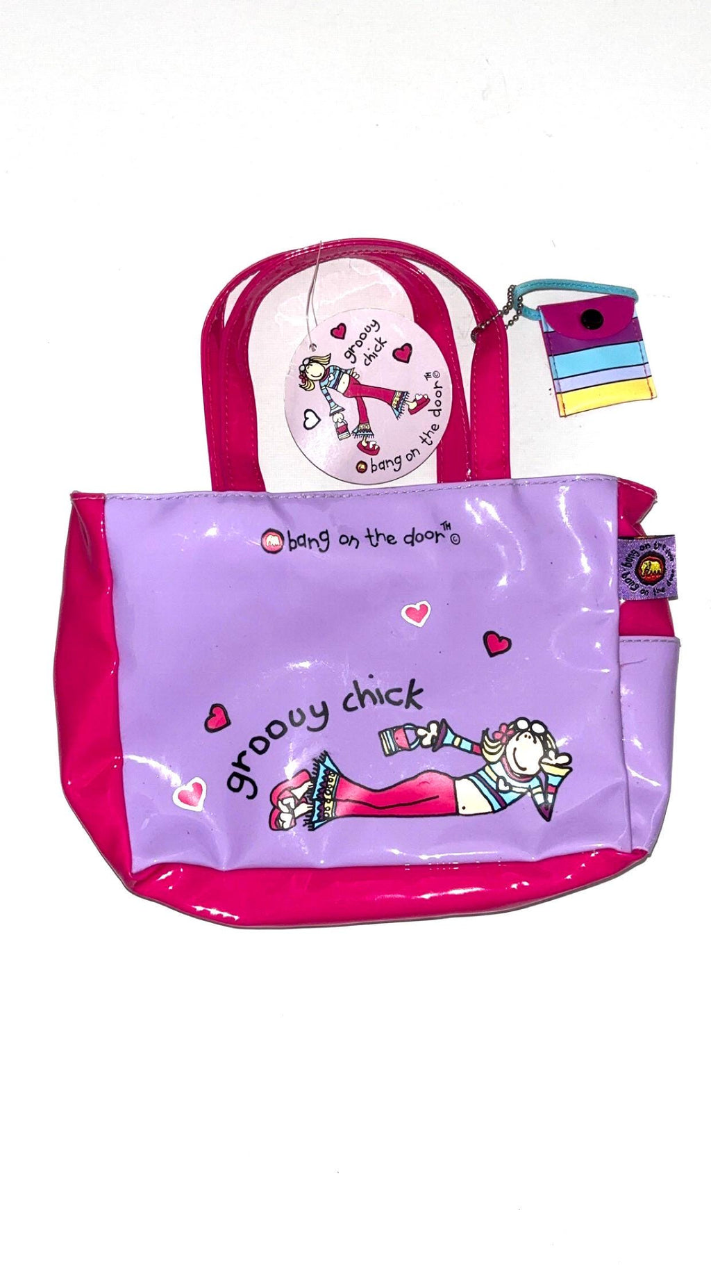 Bolso Groovy Chick color lila y rosa con mini neceser – Nuevo con etiquetas