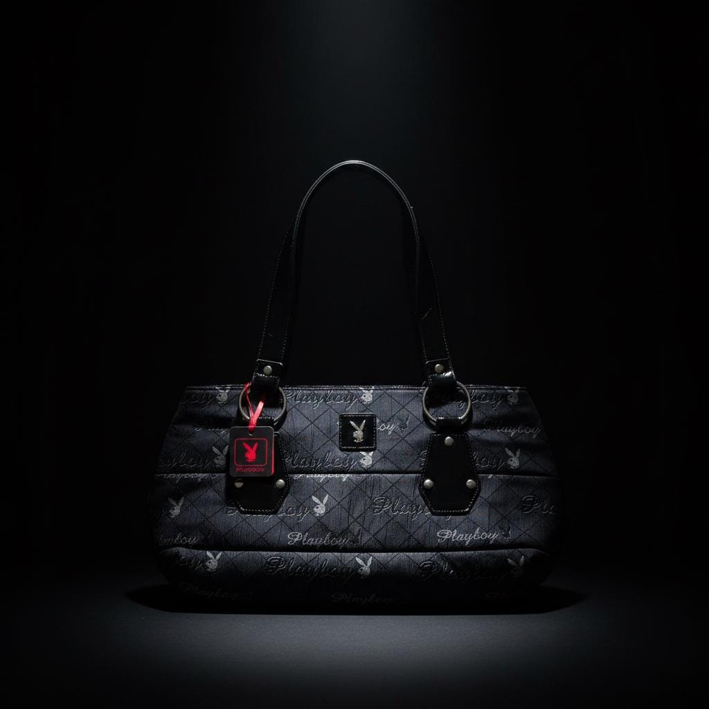 Playboy Black & Silver Rabbit-Head Monogram Handbag (2010) – New With Tags