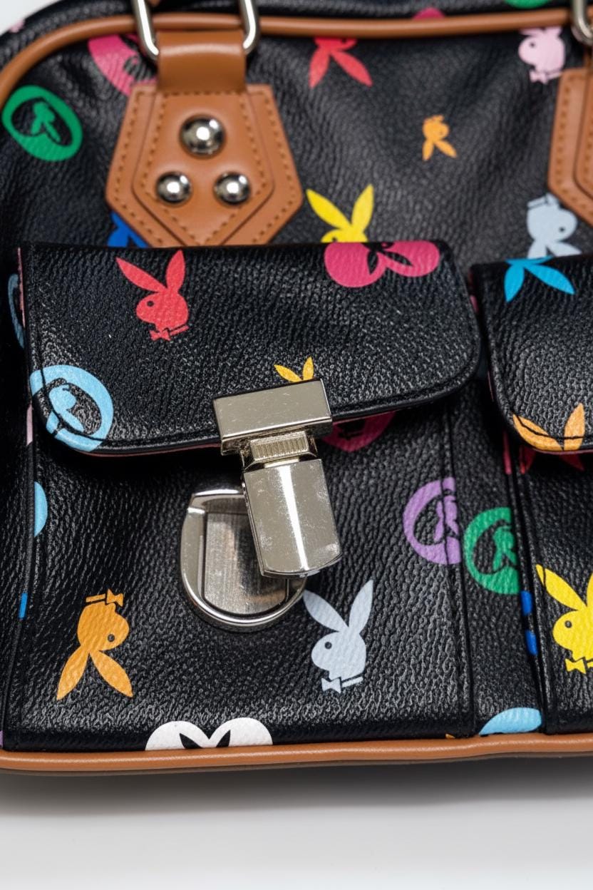 Playboy Black Multicolour Rabbit Monogram Handbag – Refurbished