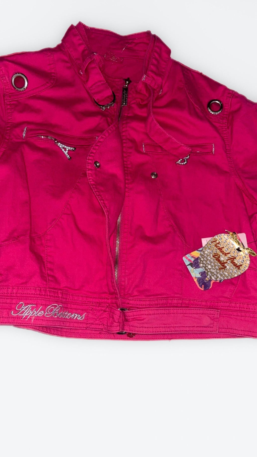 Chaqueta motera de manga corta rosa fucsia Apple Bottoms – Talla US 1X, Nueva con etiquetas