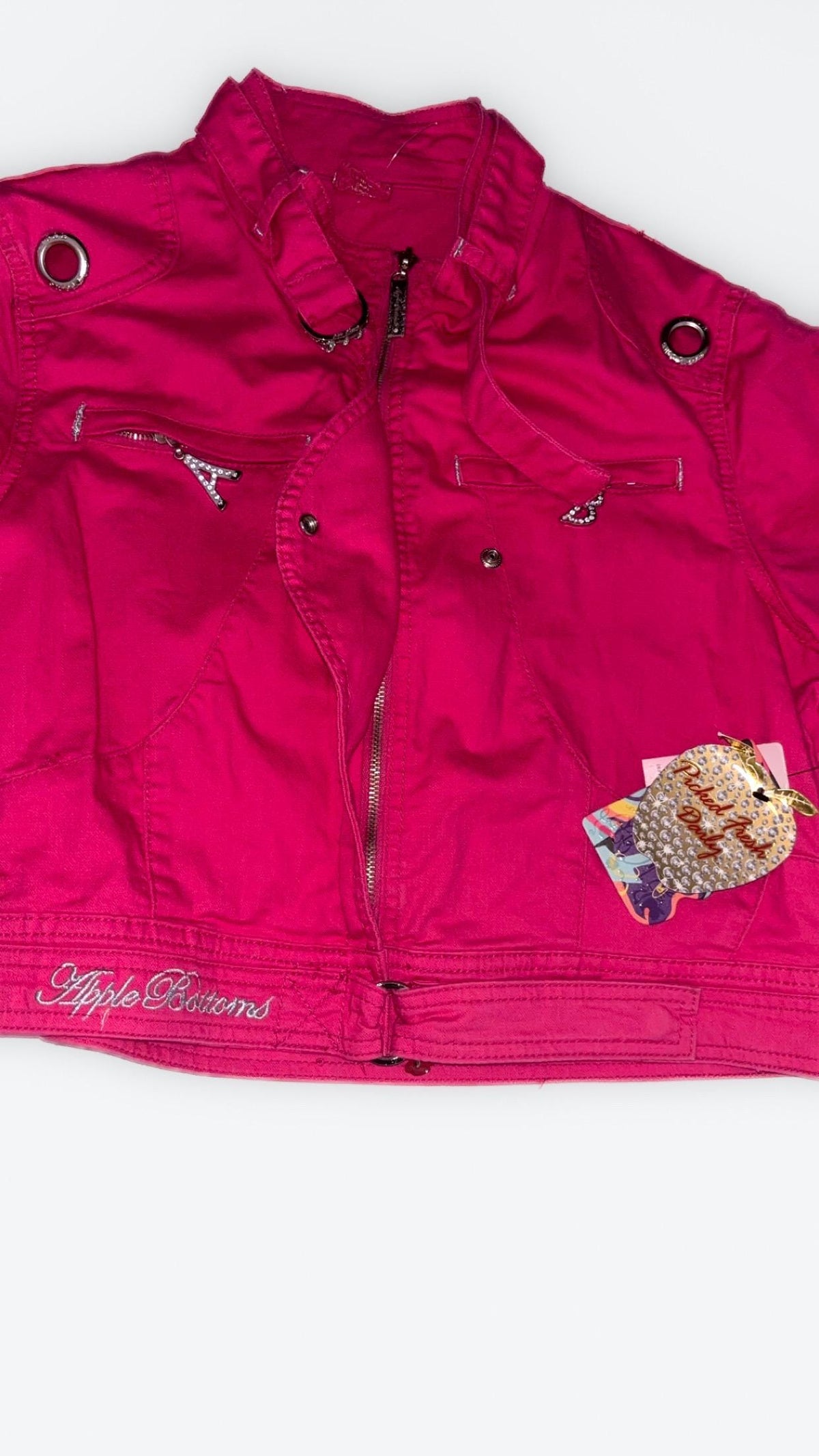Chaqueta motera de manga corta rosa fucsia Apple Bottoms – Talla US 1X, Nueva con etiquetas