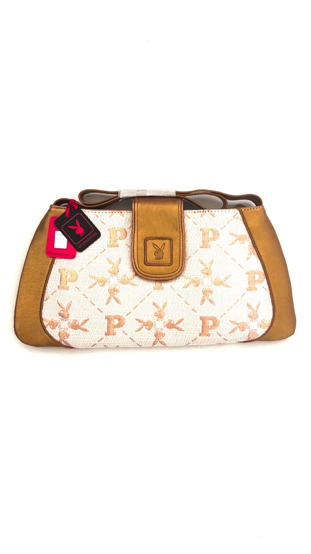 Playboy White & Gold Embroidered Monogram Purse (2010) – New With Tags