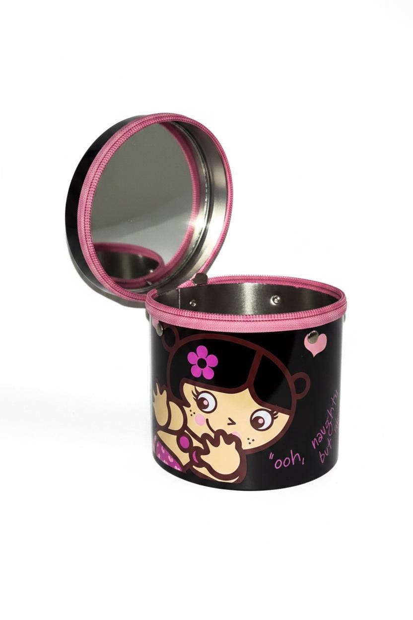 Santoro Tutti Cuti Black & Pink Zip-Around Tin Bag (2004)