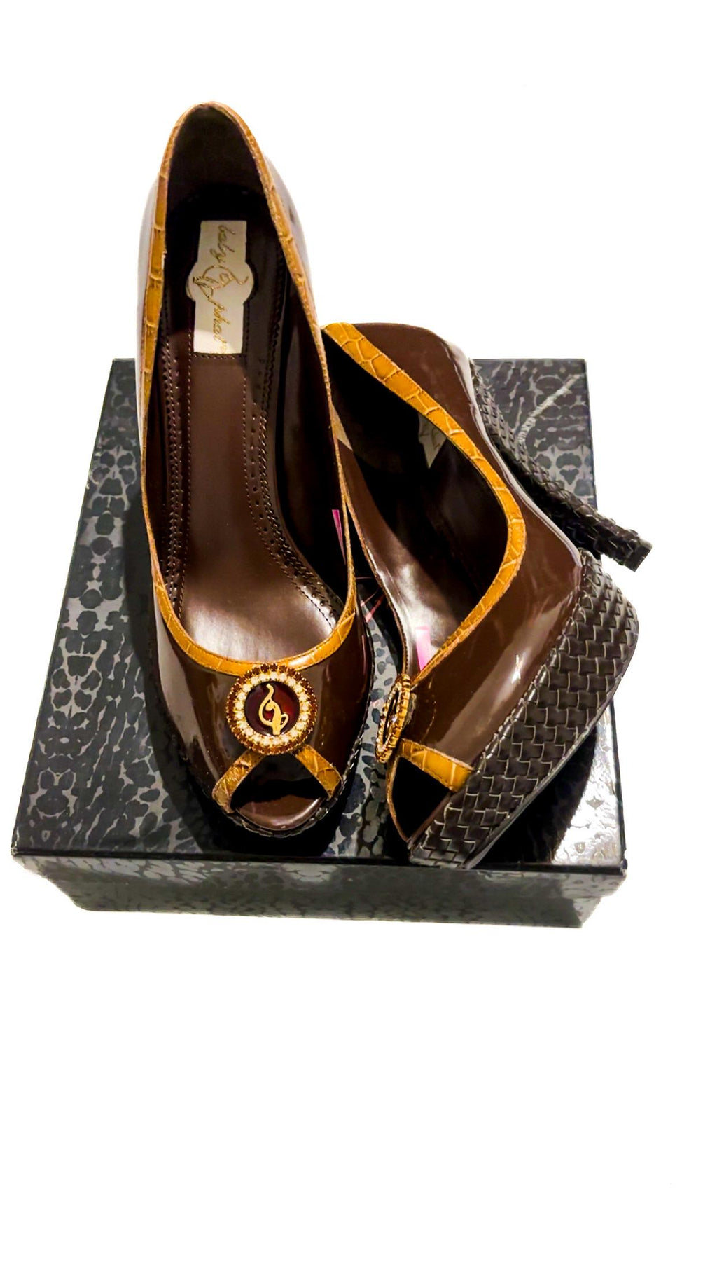 Baby Phat Brown Embellished Peep-Toe Platform Heels – New in Packaging