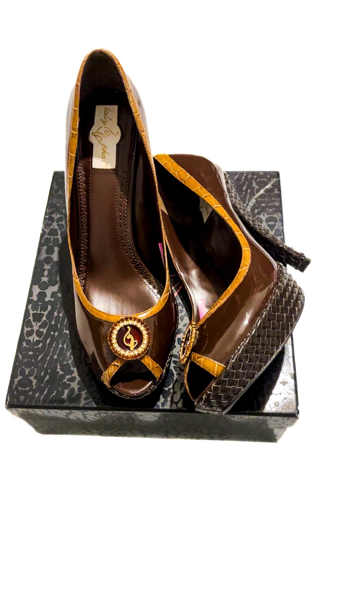 Baby Phat Brown Embellished Peep-Toe Platform Heels – New in Packaging