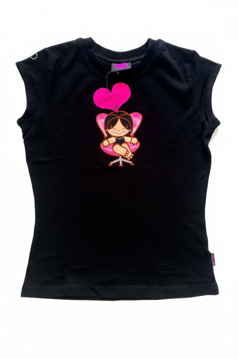 T-shirt nera Santoro Tutti Cuti con cuore di strass (2003) – Nuova con cartellino