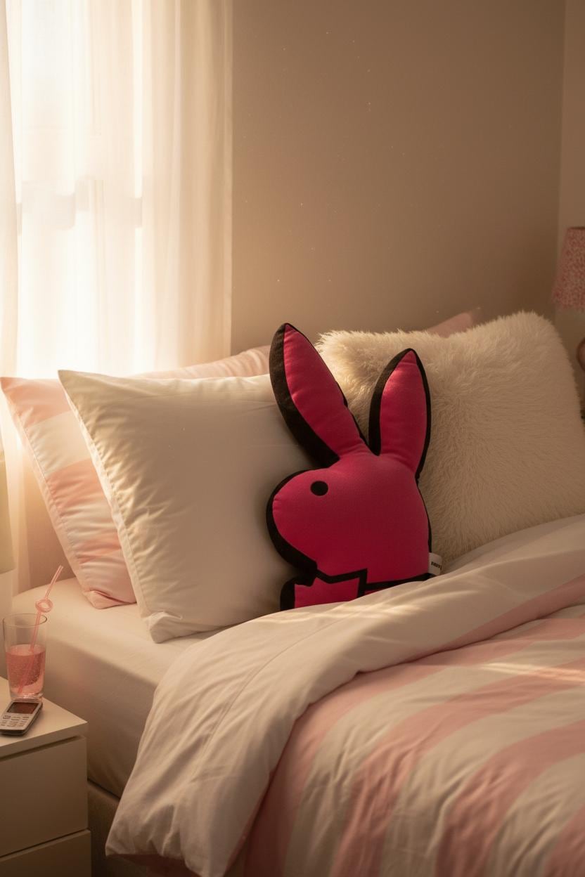 Playboy Pink & Black Rabbit Head Pillow (2004) – With Original Tags