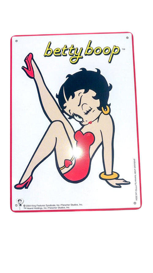 Betty Boop Red Dress Metal Wall Sign – Yellow Lettering