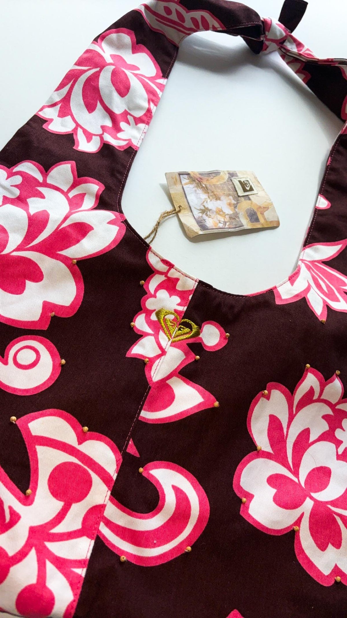 Roxy Brown, Pink & White Floral Tie-Strap Bag – New With Tags