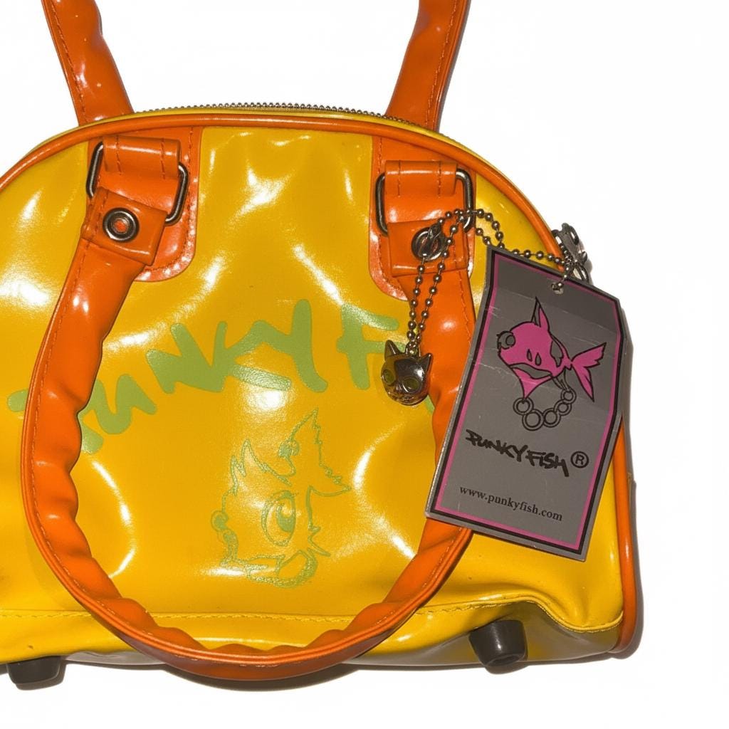 Punky Fish Yellow & Orange Glossy Bowler Handbag – Vintage, New With Tags