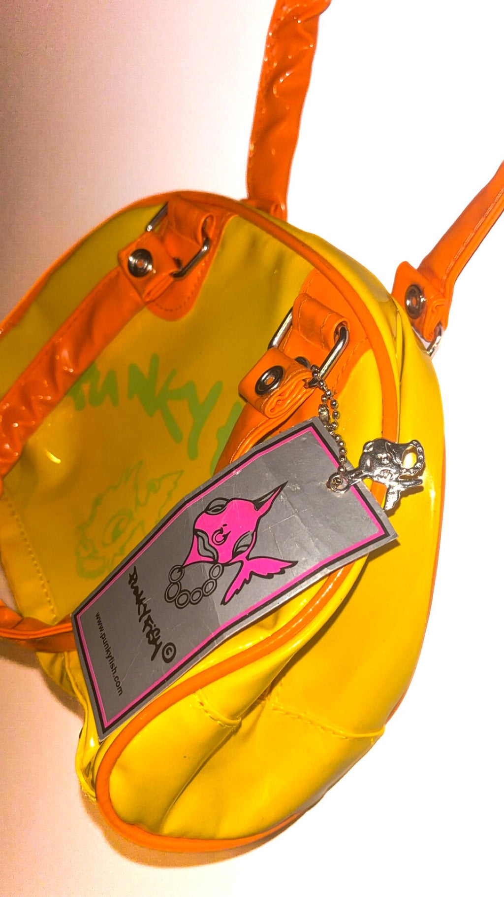 Punky Fish Yellow & Orange Glossy Bowler Handbag – Vintage, New With Tags