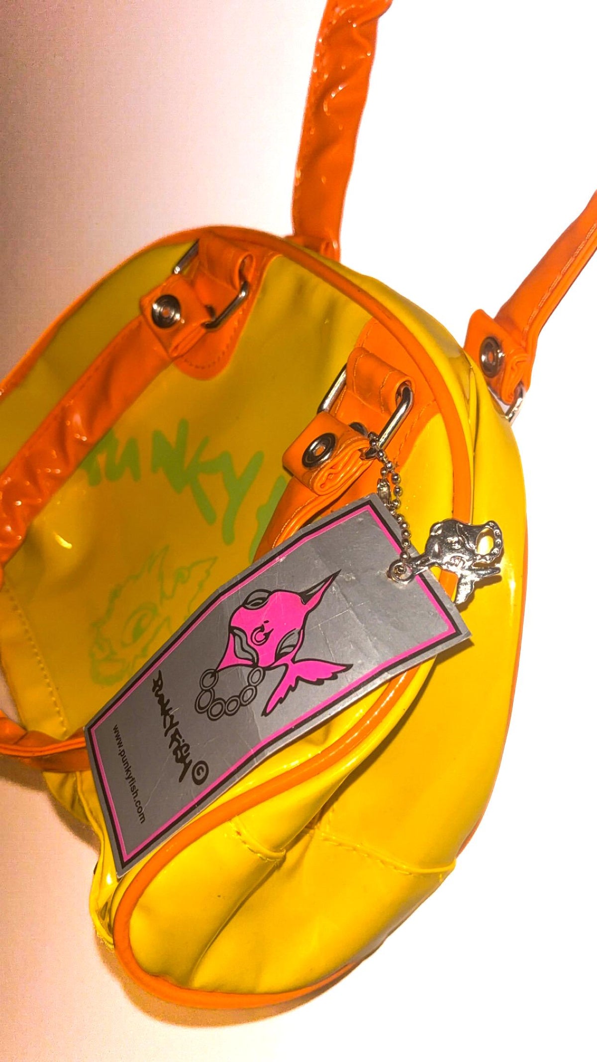 Punky Fish Yellow & Orange Glossy Bowler Handbag – Vintage, New With Tags