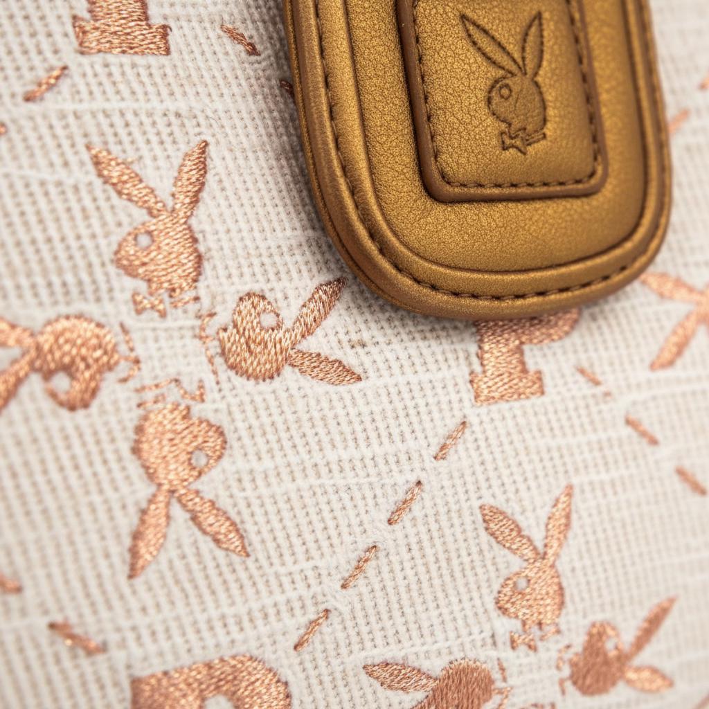 Playboy White & Gold Embroidered Monogram Purse (2010) – New With Tags