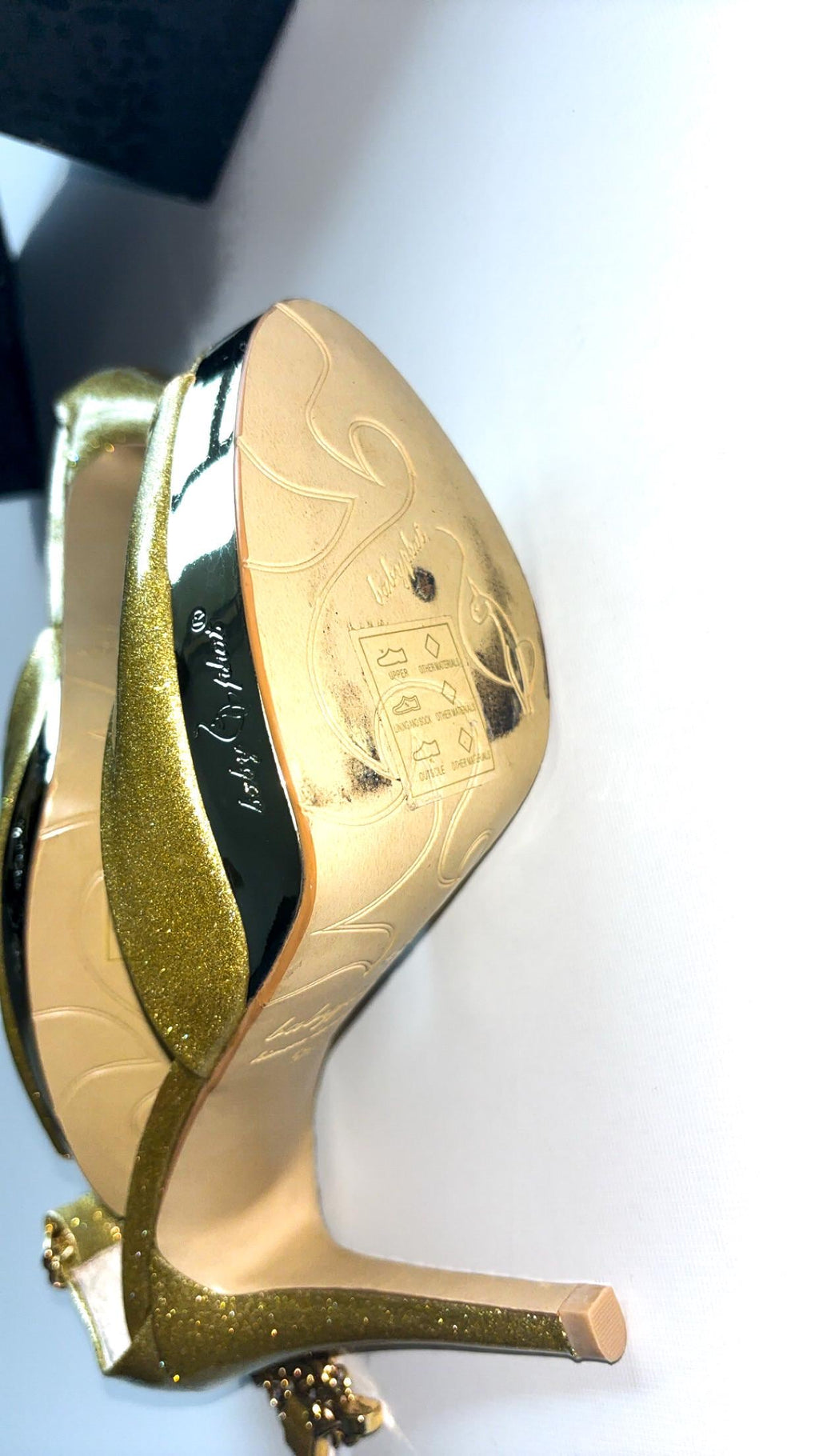 Baby Phat -kultasävyiset peep-toe-platform-korukorkokengät nilkkaketjulla – alkuperäispakkauksessa