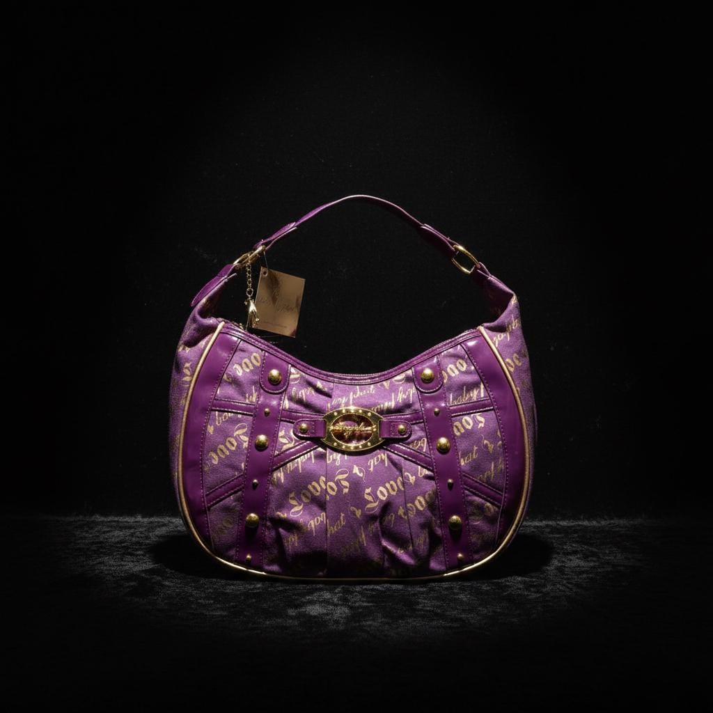 Baby Phat Purple & Gold Monogram Hobo Shoulder Bag – With Tags