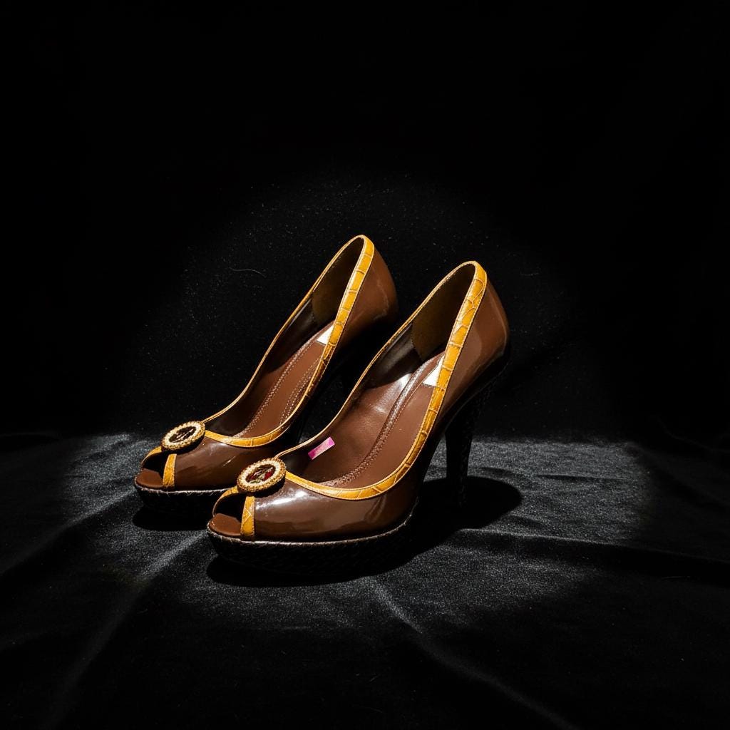 Baby Phat Brown Embellished Peep-Toe Platform Heels – New in Packaging