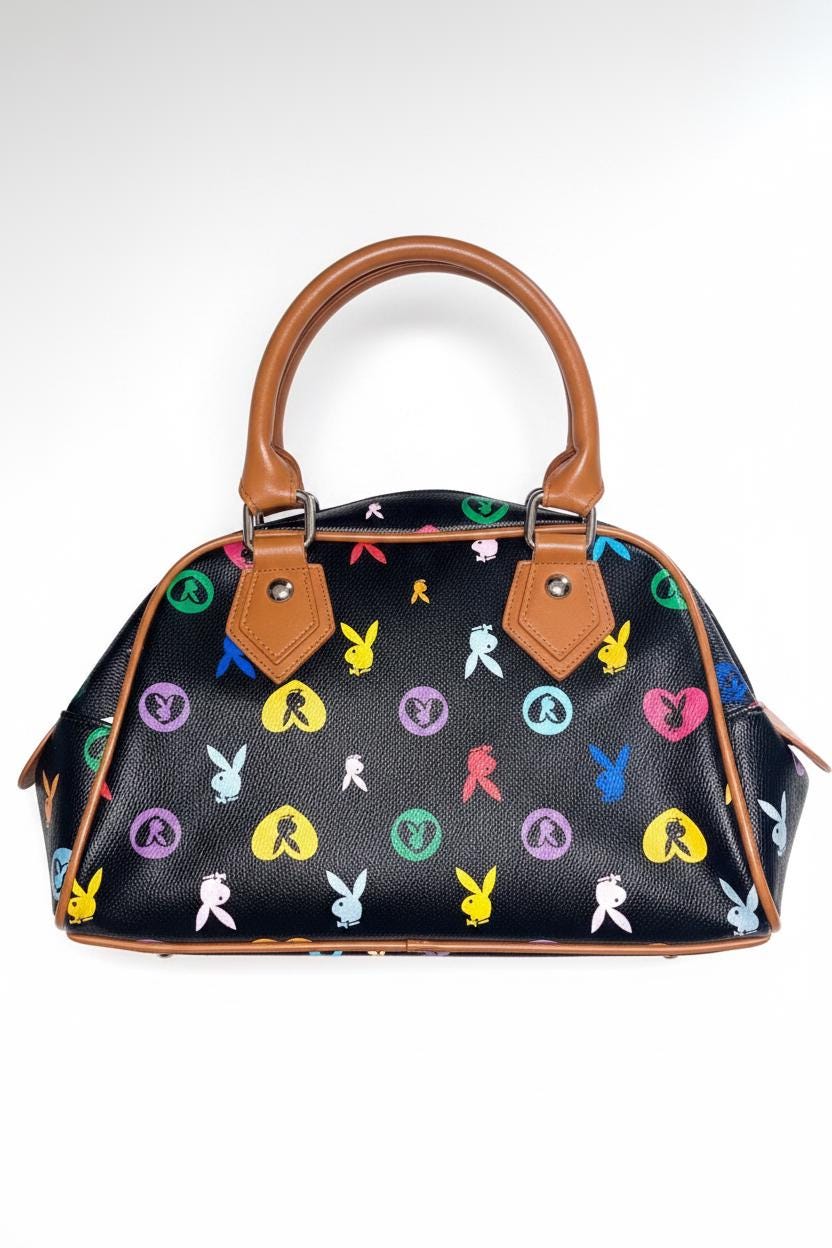 Playboy Black Multicolour Rabbit Monogram Handbag – Refurbished