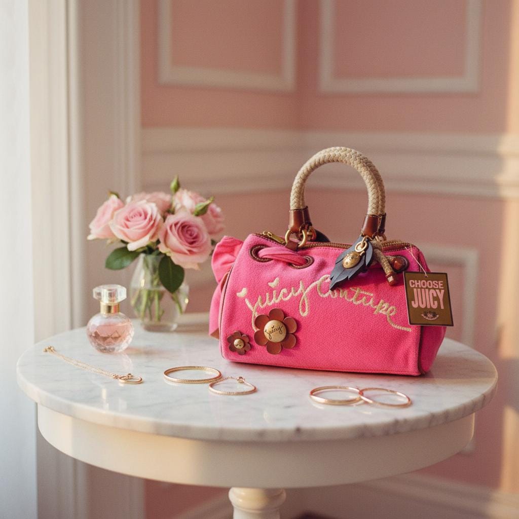 Mála Mini Daydreamer Bándearg ó Juicy Couture – Nua leis na Clibeanna Bunaidh