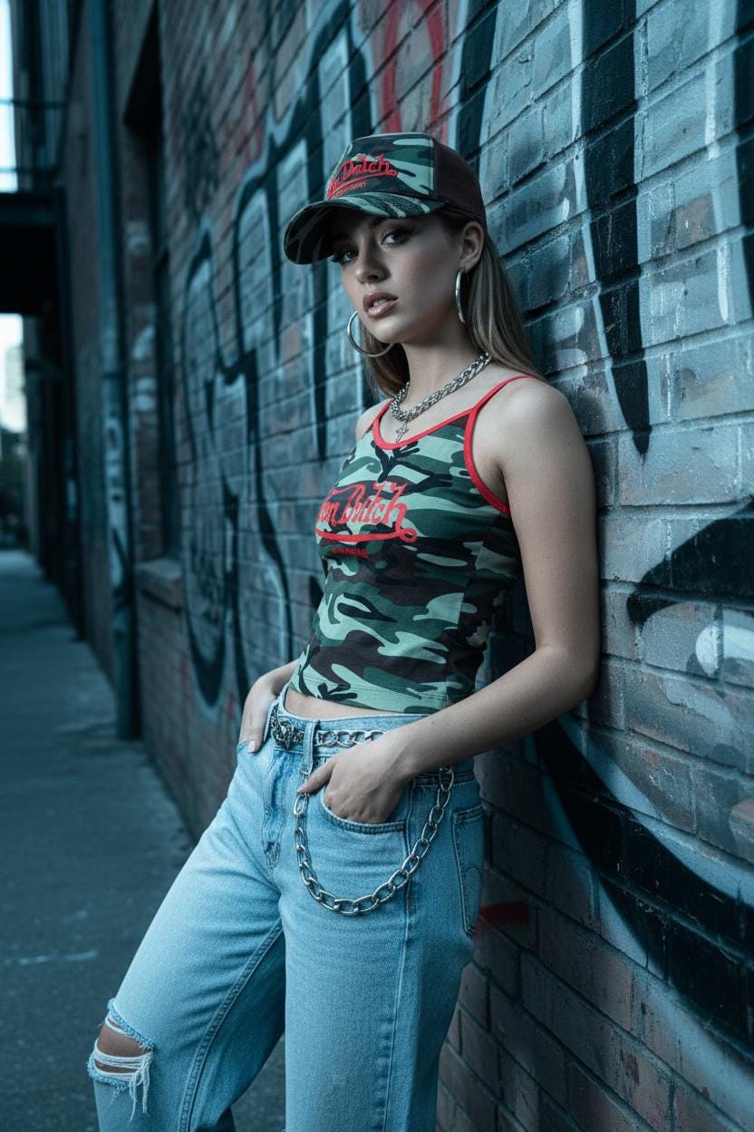 Von Dutch Camouflage Cami Top (2003) – Medium, New With Tags