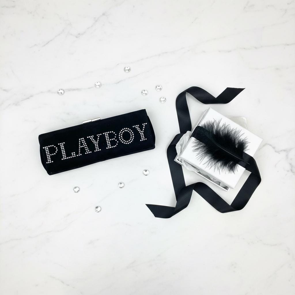 Pochette Playboy Logo Noir Diamanté (2005) – Neuve Avec Étiquettes & Sac Anti-poussière