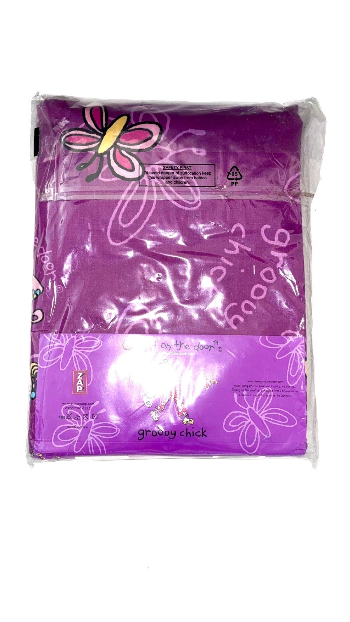 Groovy Chick Purple Cotton Curtains Pair, 168 × 183 cm – New & Sealed