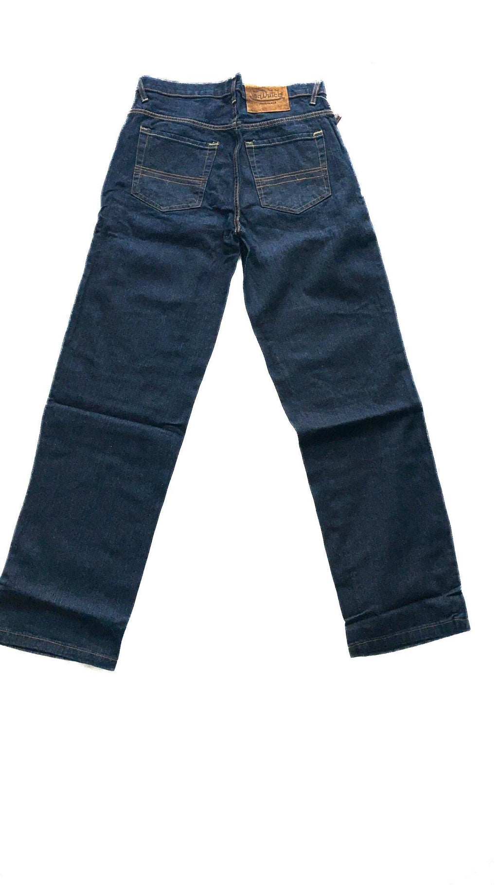 Jeans Von Dutch Kustom Blue con logo a pannello sfrangiato – Taglia 34, nuovi con cartellino