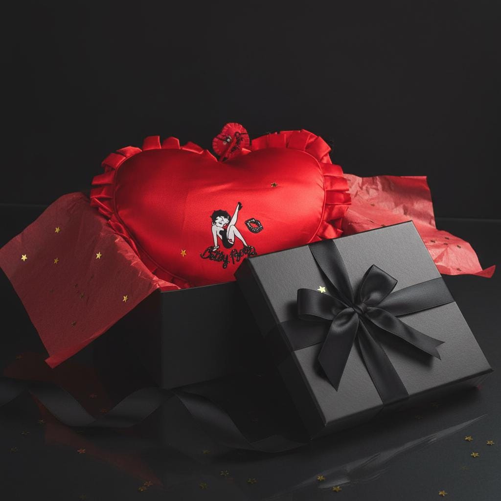 Betty Boop Red Heart Ruffled -tyynyliina (2003) – Uusi tuotelappujen kanssa