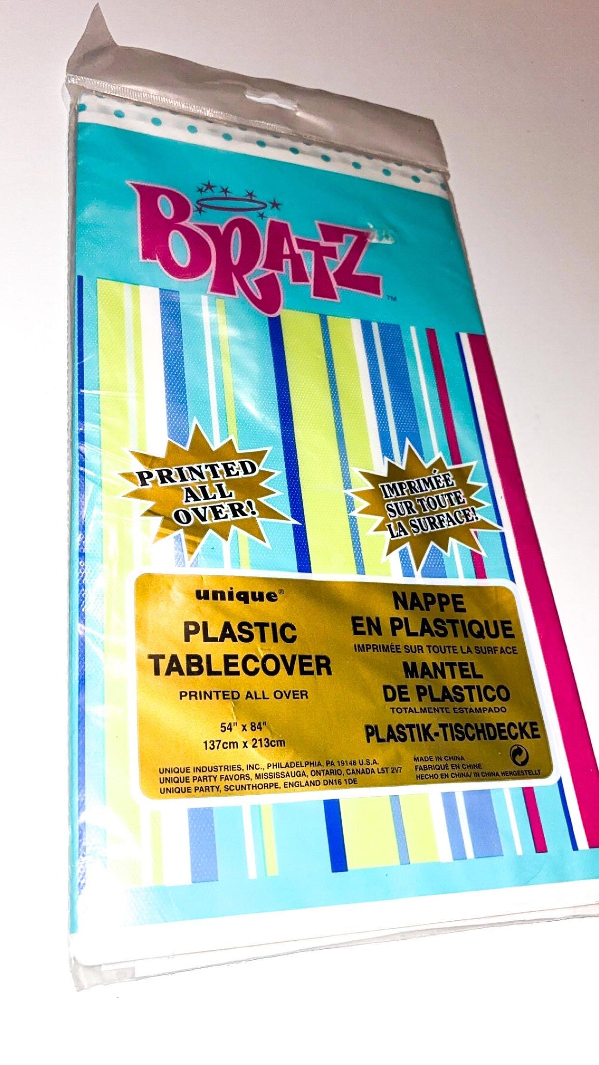 Mantel de plástico a rayas para fiesta de Bratz, 137 × 213 cm – Nuevo y sellado
