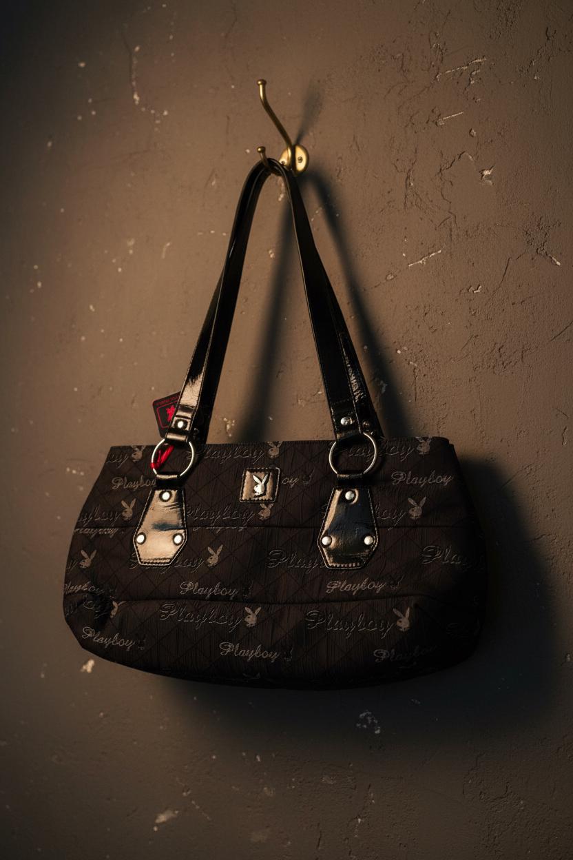 Playboy Black & Silver Rabbit-Head Monogram Handbag (2010) – New With Tags