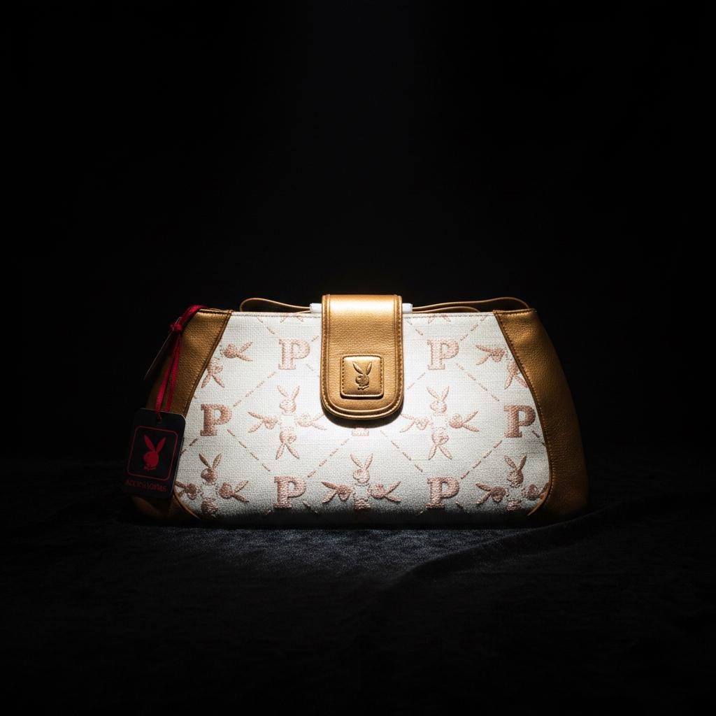 Playboy White & Gold Embroidered Monogram Purse (2010) – New With Tags