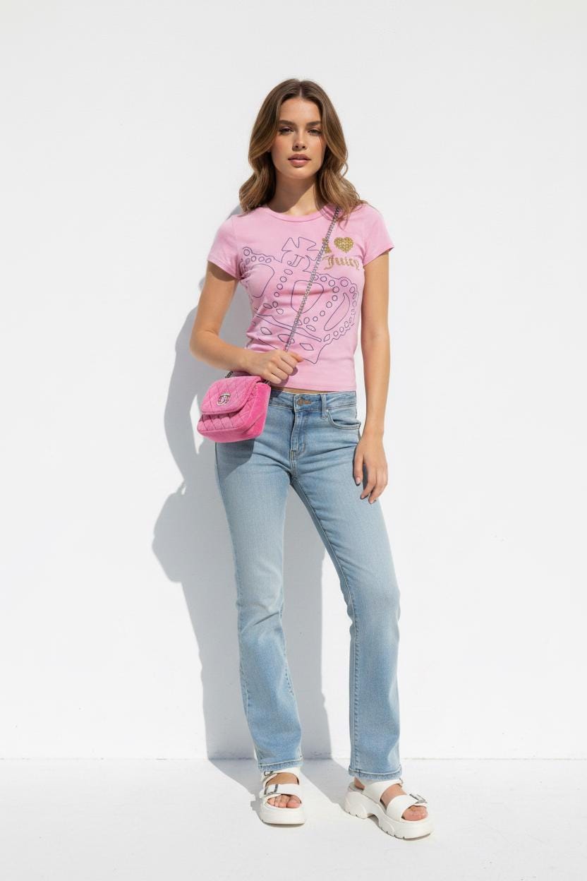 Juicy Couture Pink “I Love Juicy” Glitter Crown Tee – Medium, New With Tags