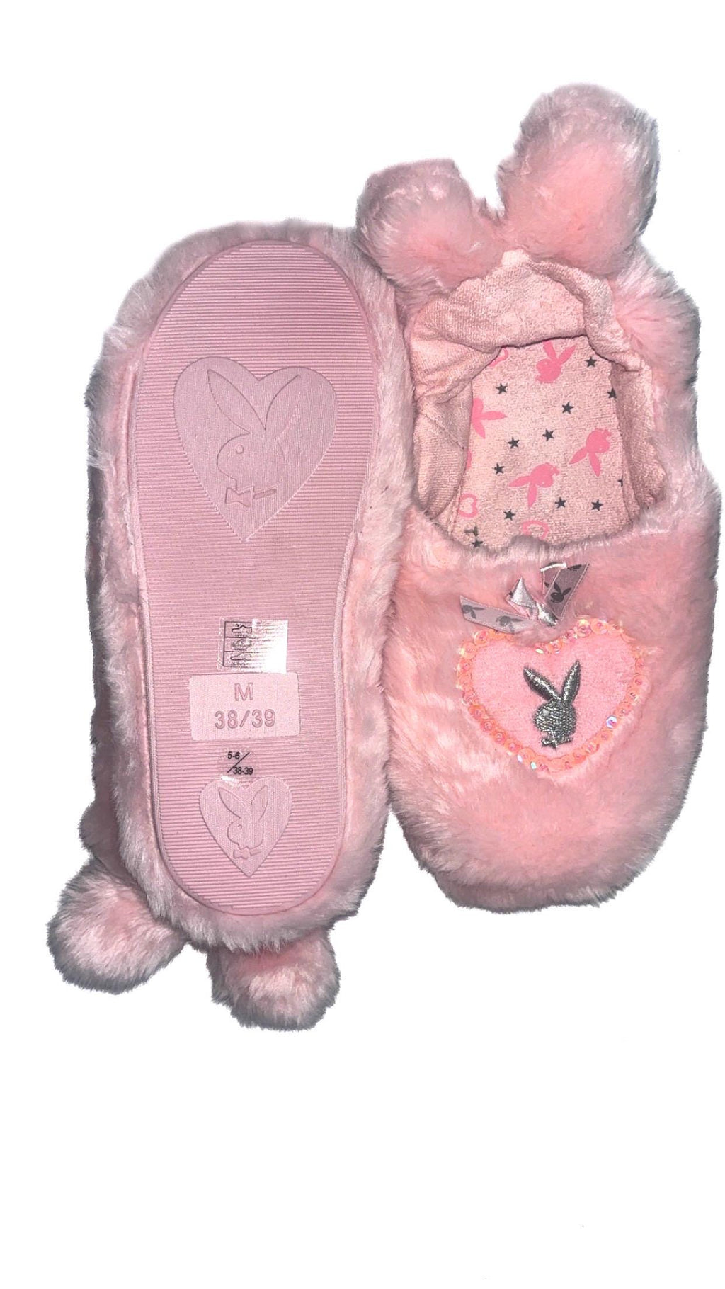 Playboy Pink Faux Fur Bunny Ear Slippers – M, EU 38/39, New