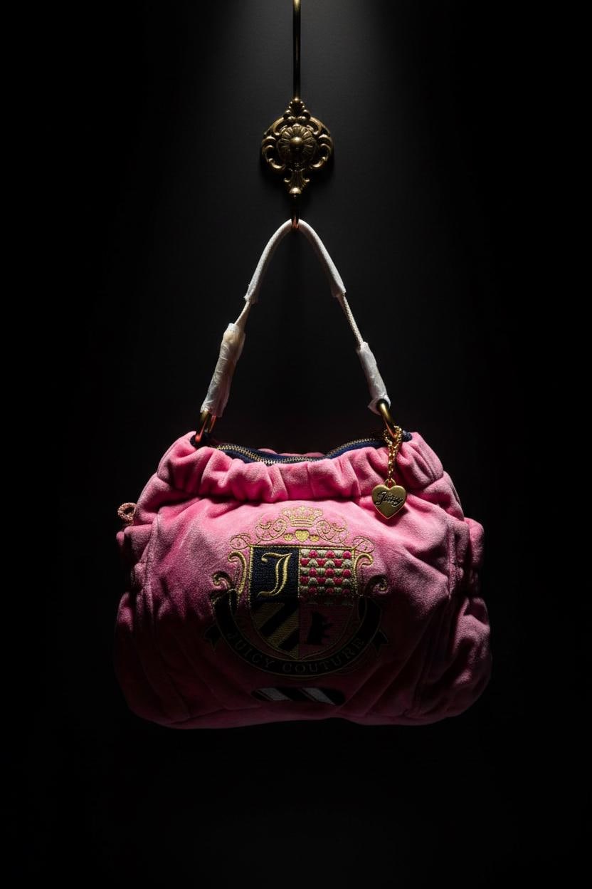 Juicy Couture Pink Velvet Crest Shoulder Bag – New With Tags