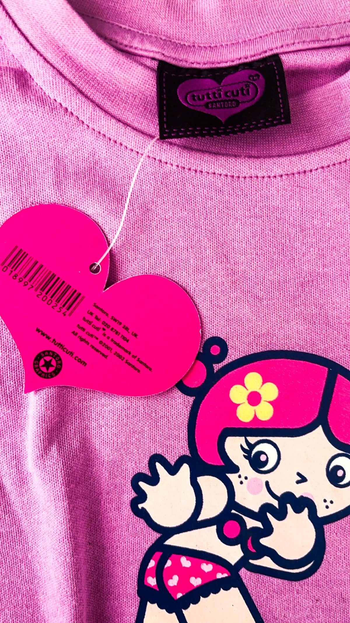 Santoro Tutti Cuti Pink Character & Hearts T-Shirt (2003) – New With Tags