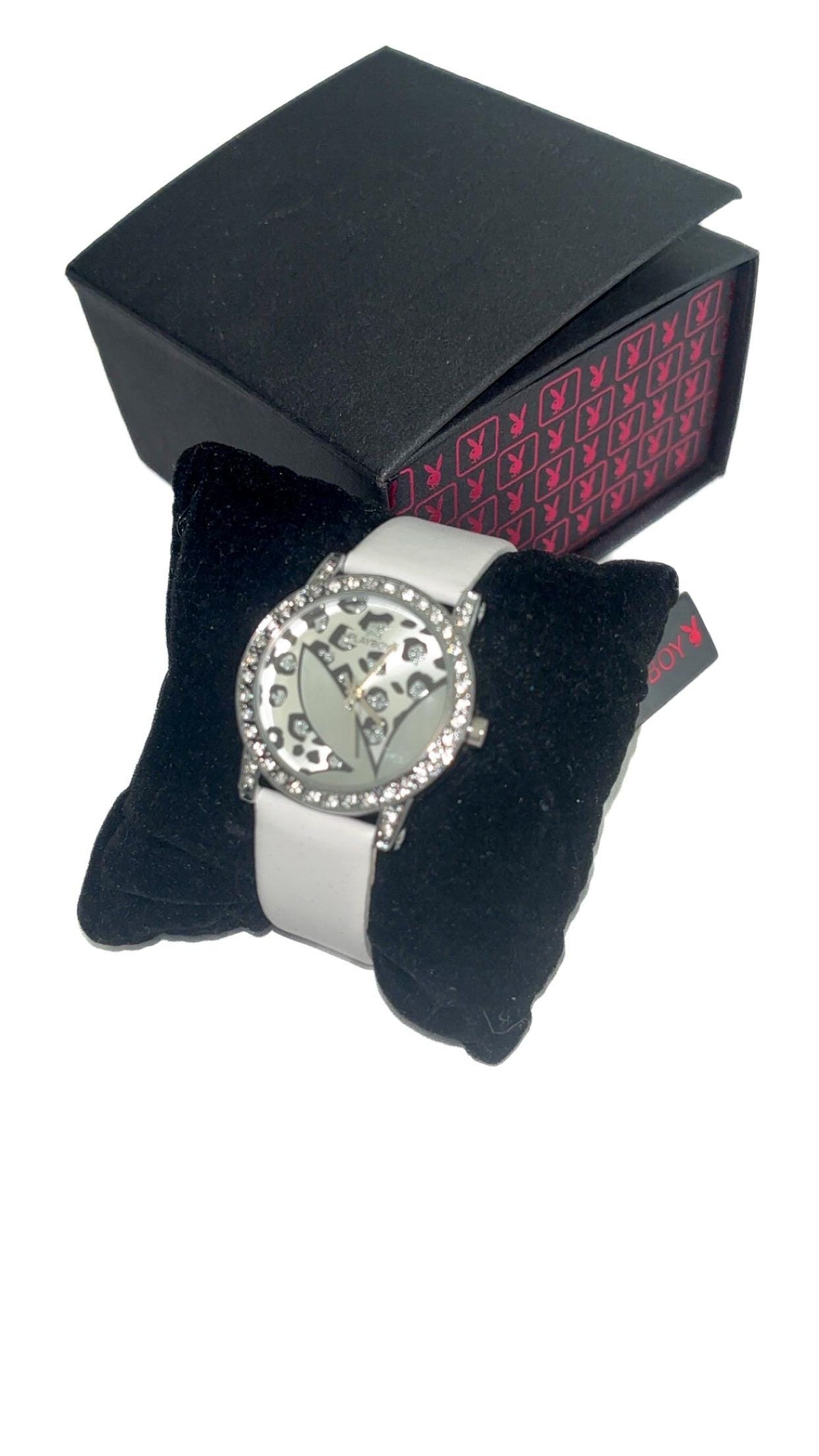 Playboy Leopard Print Diamanté-Style Wristwatch – White Strap, New With Tags