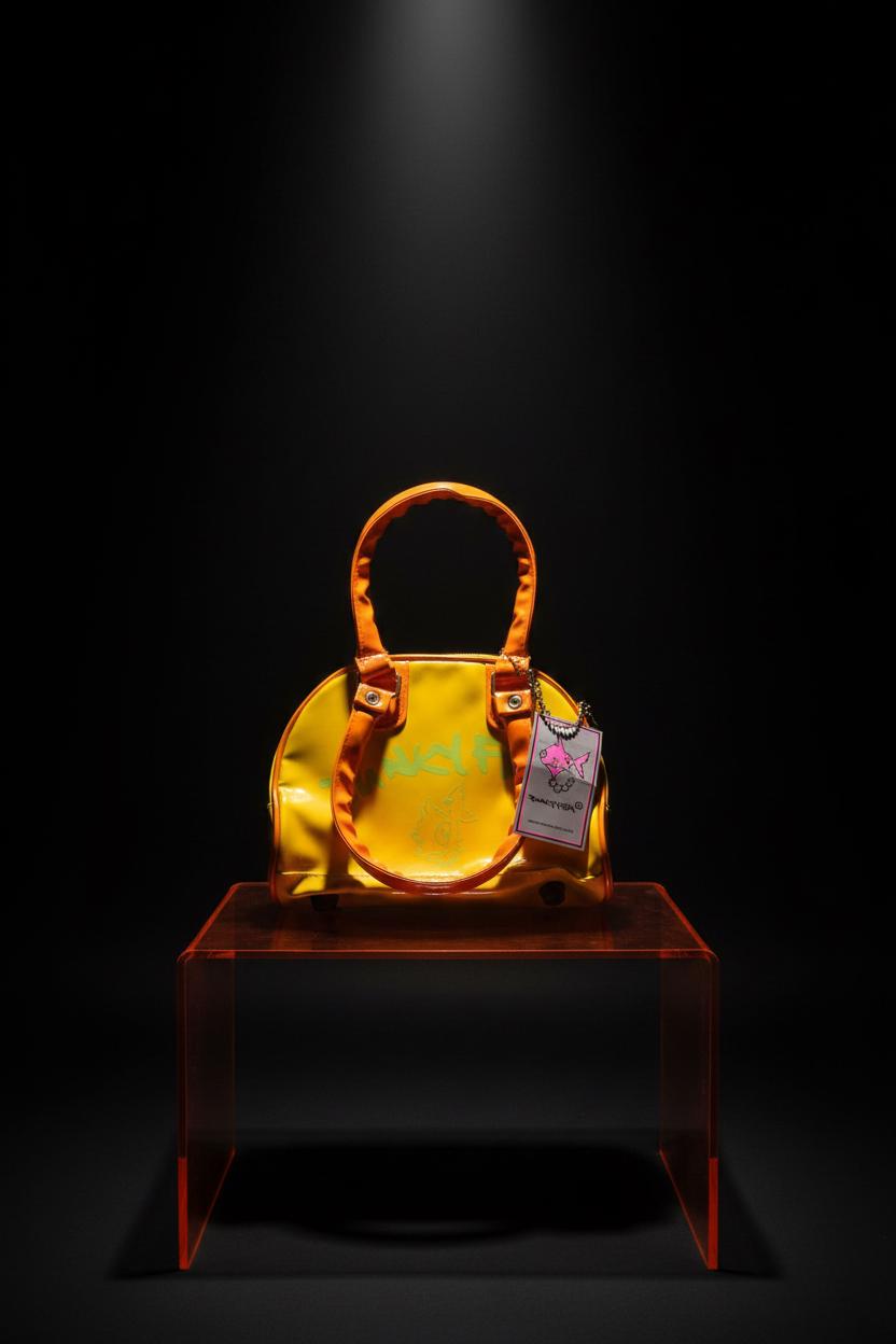 Bolso Bowler brillante amarillo y naranja de Punky Fish – Vintage, nuevo con etiquetas
