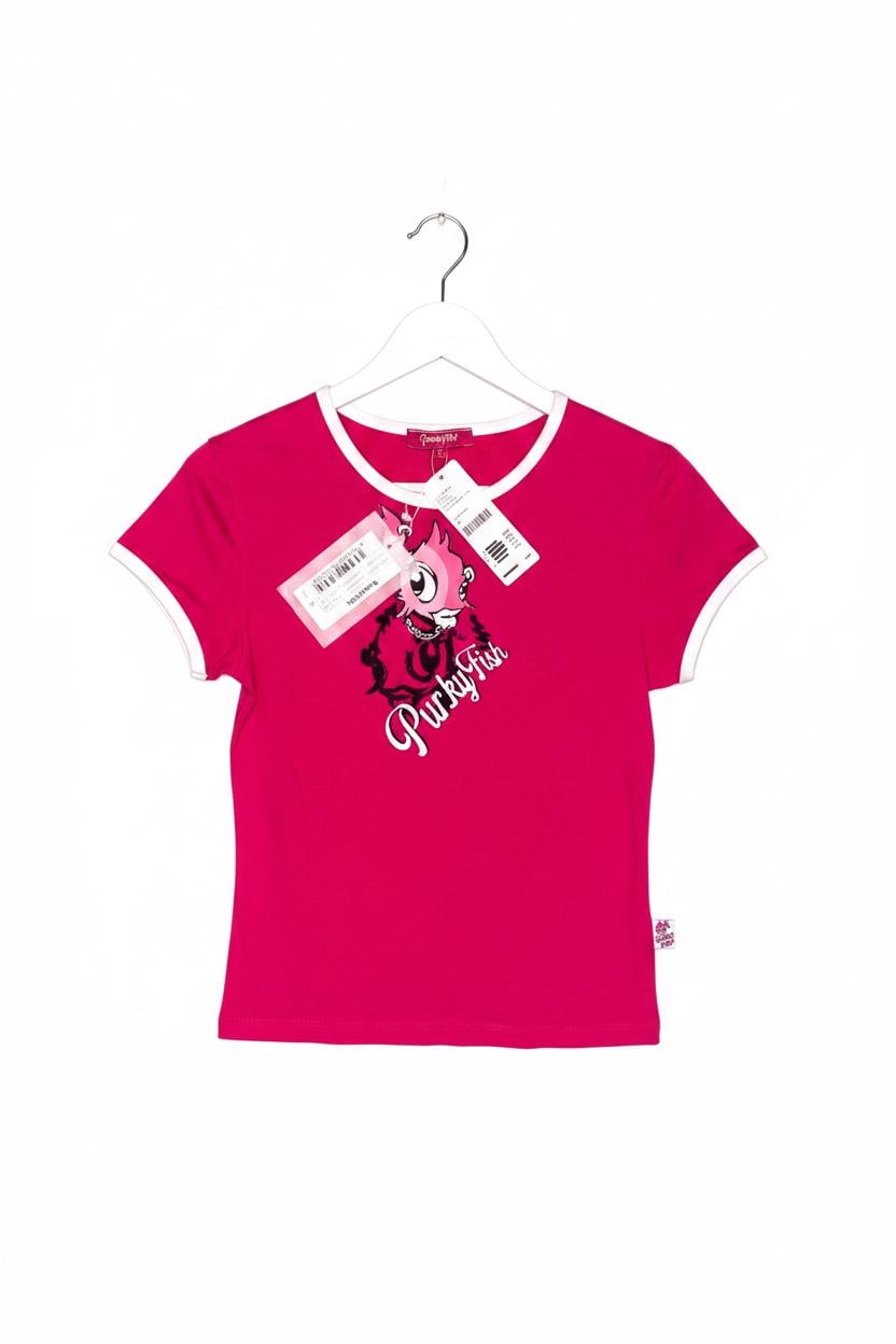 Camiseta de mascota rosa fucsia con ribete de Punky Fish – Talla pequeña, nueva con etiquetas