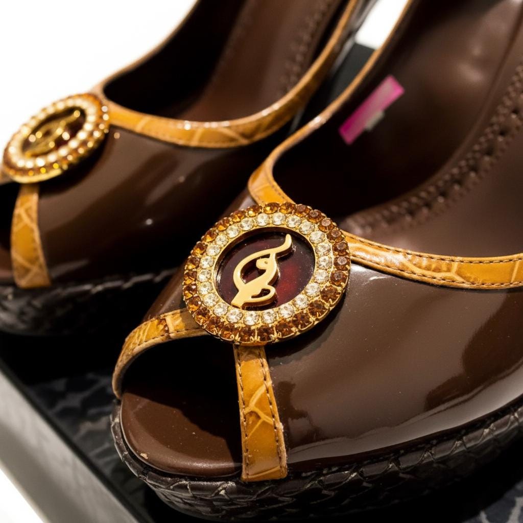 Baby Phat Brown Embellished Peep-Toe Platform Heels – New in Packaging
