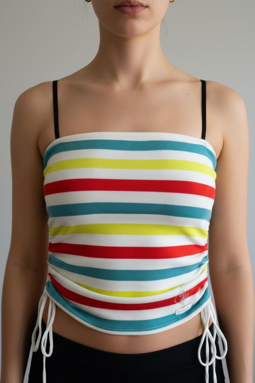 Bandeau en maille froncé à rayures arc-en-ciel Baby Phat – Taille M, Neuf avec étiquettes