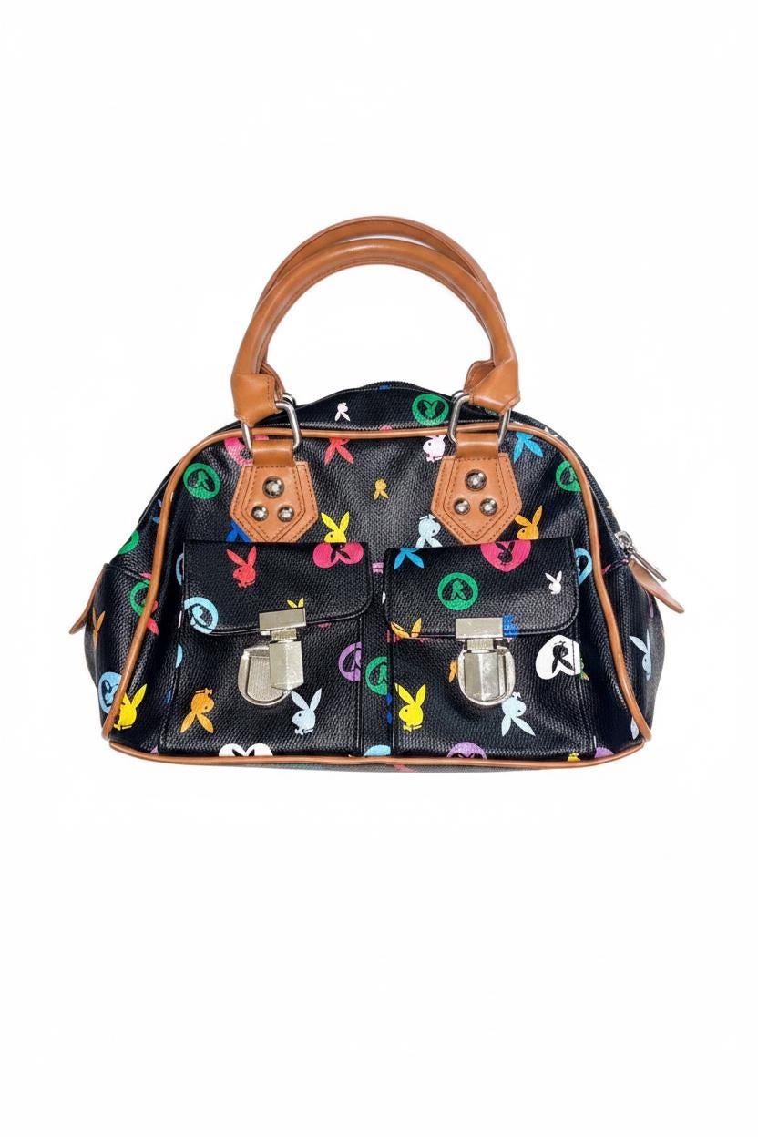 Playboy Black Multicolour Rabbit Monogram Handbag – Refurbished