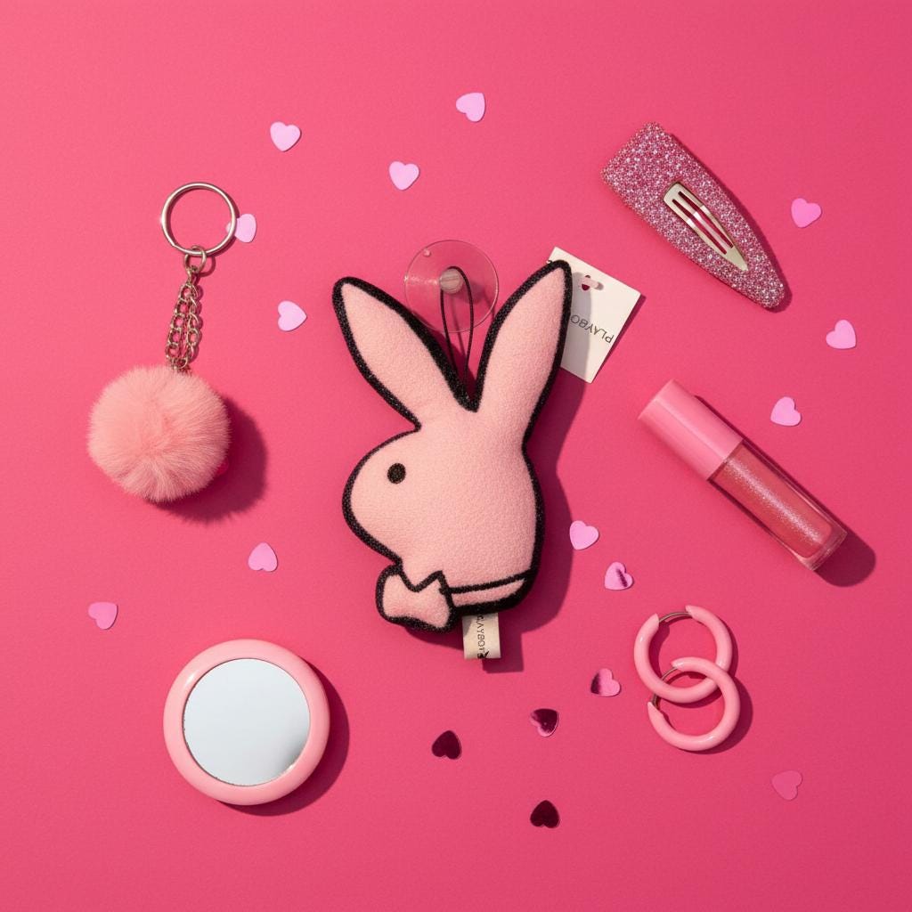 Playboy Pink Rabbit Head Plush Car Charm (2004) – New With Tags