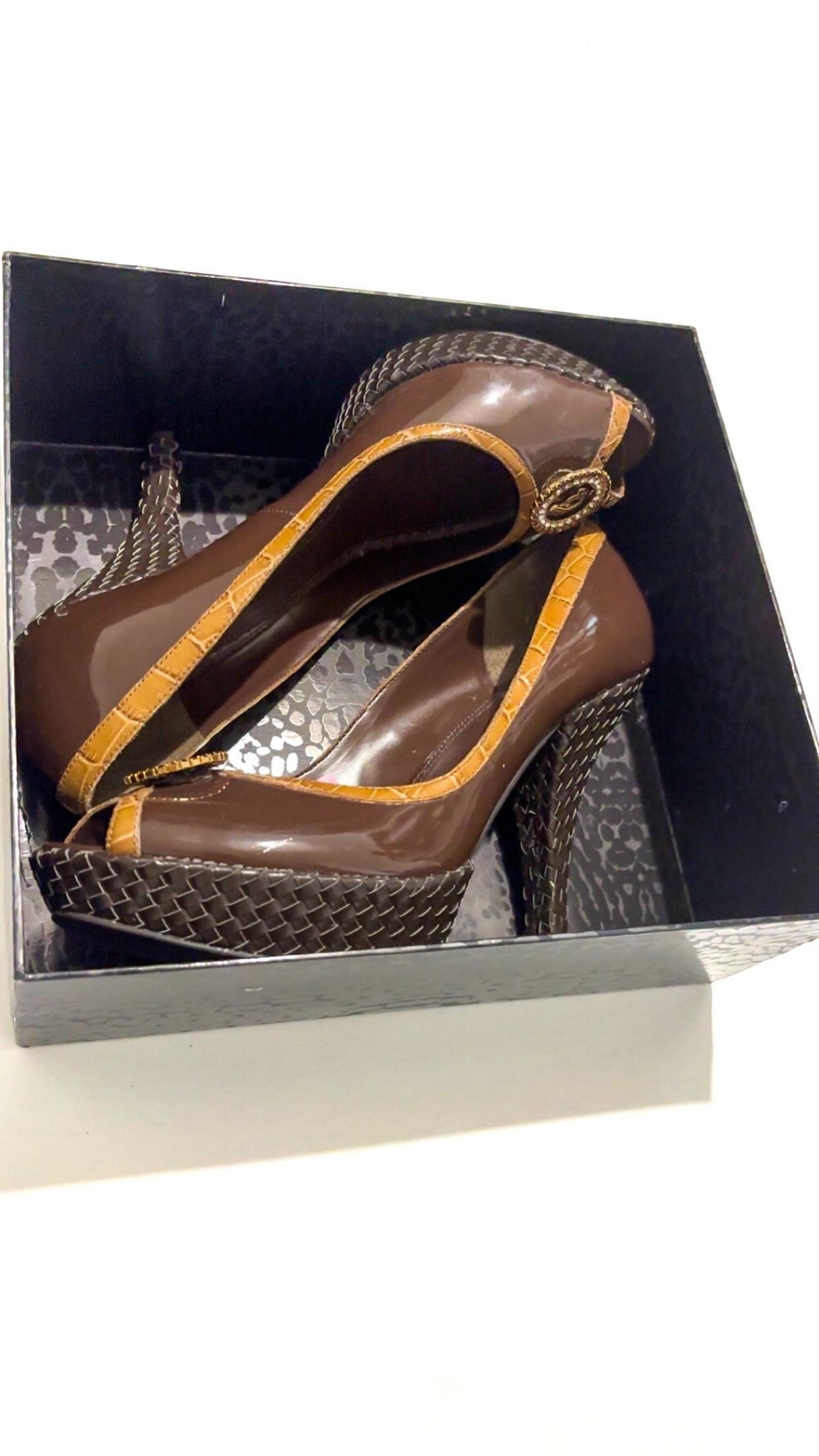 Baby Phat Brown Embellished Peep-Toe Platform Heels – New in Packaging