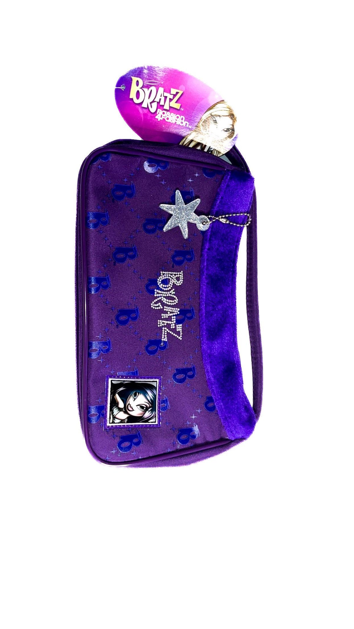 Bolso monográfico morado Jade de Bratz con ribete de piel sintética y colgante de estrella – Nuevo con etiquetas