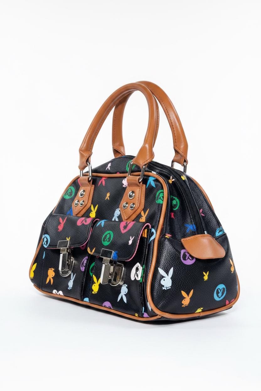 Playboy Black Multicolour Rabbit Monogram Handbag – Refurbished