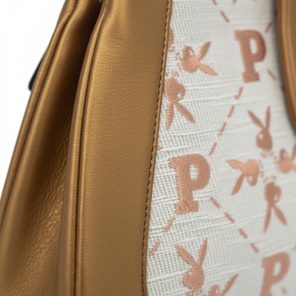 Playboy White & Gold Embroidered Monogram Purse (2010) – New With Tags