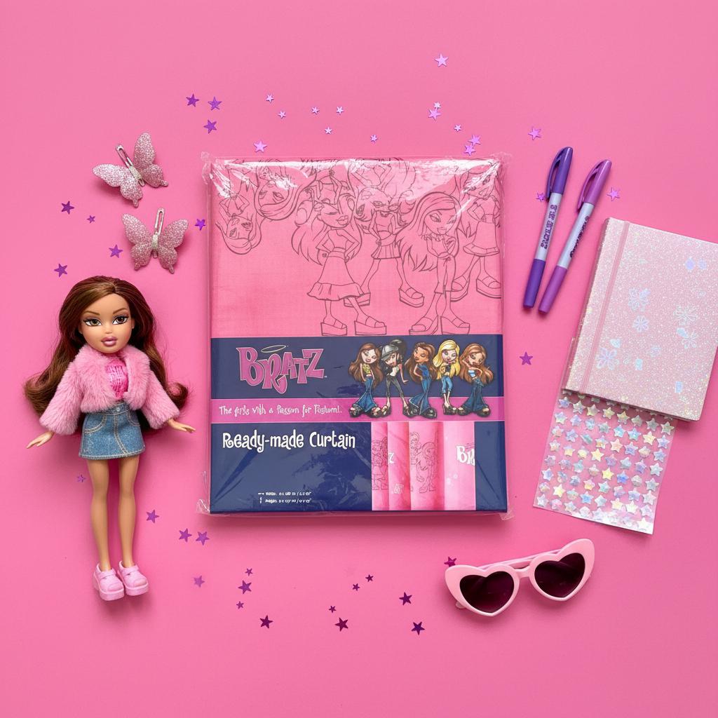 Винитажная пара розовых занавесок Bratz (2004) — в запечатанной упаковке