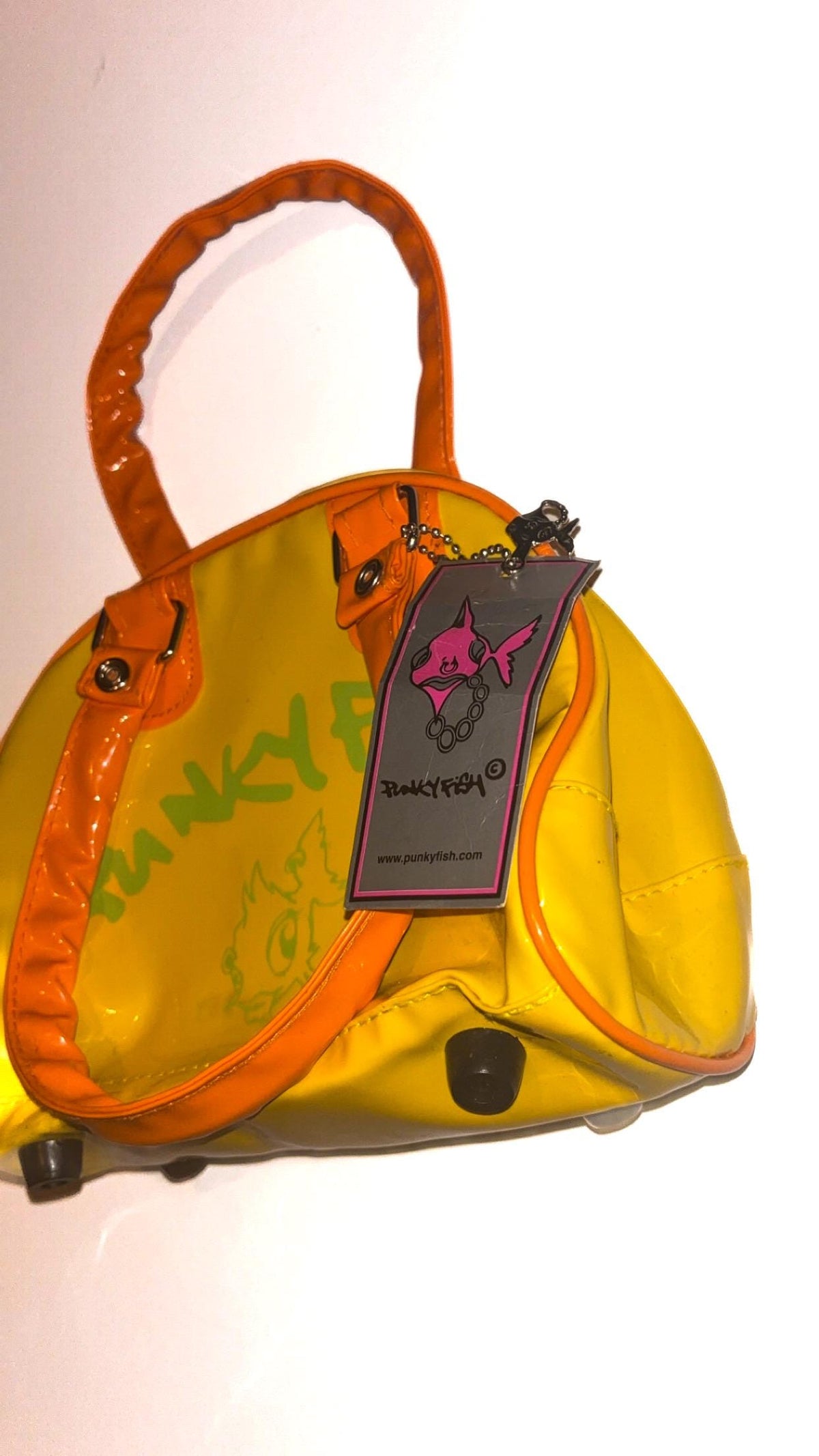 Punky Fish Yellow & Orange Glossy Bowler Handbag – Vintage, New With Tags